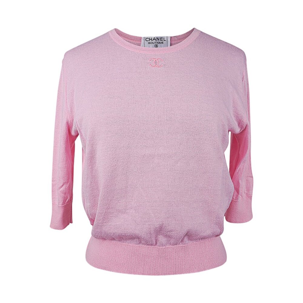 Chanel Vintage Top Pink Cotton Embroidered CC 40 / 6